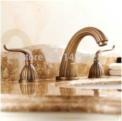 antique brass widespread three holes basin sink faucet deck mounted double handle bathroom sink mixer taps [antique-brass-494]