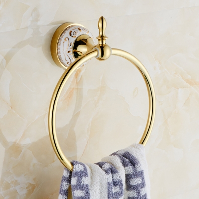 bathroom towel holder wall mounted bathroom towel ring ceramic golden brass towel hanger ring holder bath accessories jr-502k [towel-ring-8424]