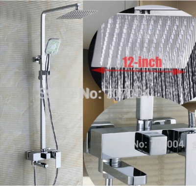 chrome brass 12" ultrathin rain shower mixer faucet sets wall mount adjust height bathtub shower mixer tap [chrome-1626]