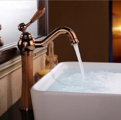 classic solid brass copper sink rose gold color bathroom faucet basin mixer washbasin water tap jr-102e [golden-bathroom-faucet-3409]