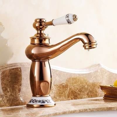 contemporary concise bathroom faucet rose gold polished brass basin sink faucet single handle water taps m-16e [golden-bathroom-faucet-3324]