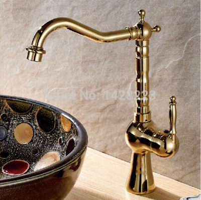 deck mounted single handle countertop bathroom basin faucet and cold water gold brass body [golden-3248]