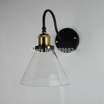 dia.18cm bamboo hat clear glass balcony bar lamp loft northern american retro wall lamp lighting, [glass-wall-lamps-4801]