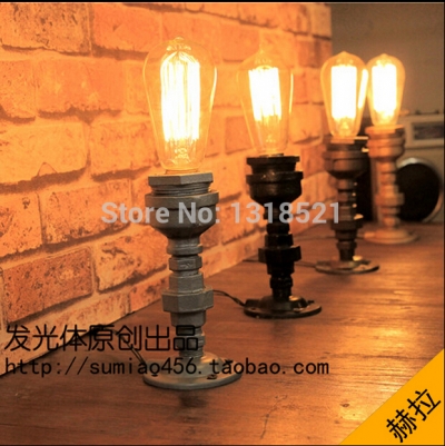 edison lamp bulb vintage table lamps personalized water pipe table lights desk book lamp e27 60w 110v-240v loft vintage lighting [table-light-3196]