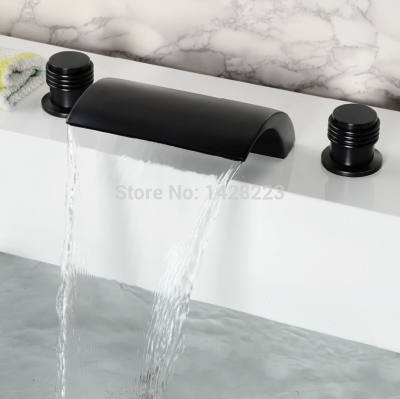 good-quality bathroom dual handles three holes basin sink faucet deck mounted waterfall bathroom mixer taps [oil-rubbed-bronze-6702]