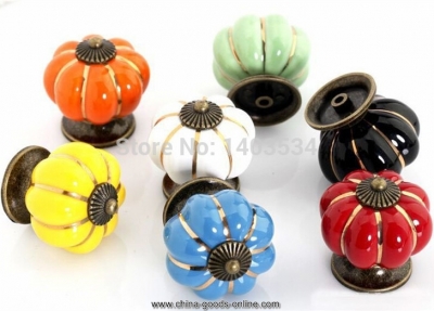 kitchen furniture pull pumpkin shape pastoralism ceramic knob various color single hole knobdrawer knob dia.40mm