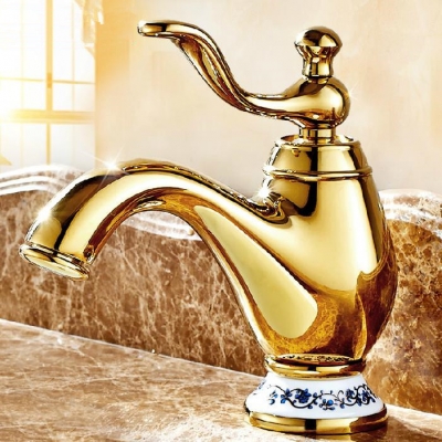 luxury basin mixer antique copper bathroom faucet and cold water vintage gilded golden faucet basin taps jr-883k [golden-bathroom-faucet-3554]