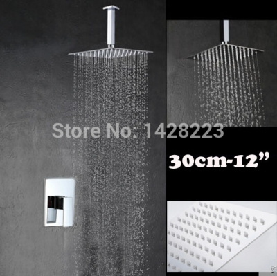 luxury bathroom single handle brass 12" rainfall shower faucet set polished chrome 30cm ultrathin showerhead