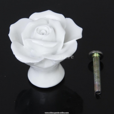 new 2014 brand new white rose flower ceramic kitchen cabinet cupboard handles pull knob [Door knobs|pulls-2238]