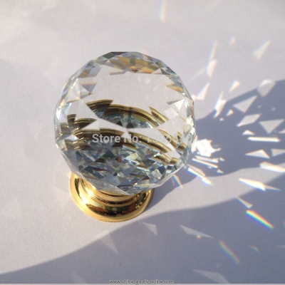 new 35mm clear crystal cabinet drawer knob wardrobe glass handle golden kitchen cabinet knobs shoesbox handle wine cabinet pull
