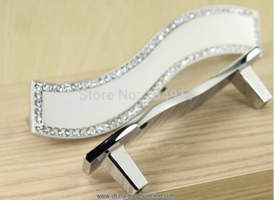 new 4pcs 128mm luxury crystal knobs silver chrroming wave style dresser closet pulls diamond jewelry box knobs [Door knobs|pulls-47]