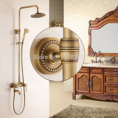 new arrival antique brass finish bathroom rainfall with spray shower durable brass construction faucet set home decoration 9139 [antique-finish-shower-set-572]