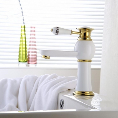 new arrived white paint ceramic golden polished faucets bathroom basin sink mixer tap faucet 9002w [golden-bathroom-faucet-3375]