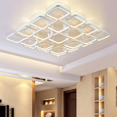 new square rings designer modern led ceiling lights lamp for living room lobby remote control aluminum body ceiling lamp