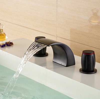 oil rubbed bronze bathroom waterfall spout sink faucet two handle mixer tap [oil-rubbed-bronze-6690]