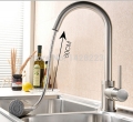 pull out double sprayer kitchen mixer taps deck mounted brushed nickel finished and cold water