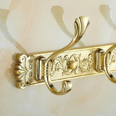 robe hook,clothes hook,zinc-alloy construction with golden finish,bathroom hardware,row robe hook bathroom accessories pg-03g