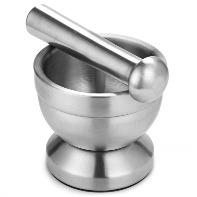 stainless steel mortar pestle pedestal bowl kitchen garlic pepper spice grinder mill pugging pot moedor de pimenta pimenta e sal [cooking-tool-4199]