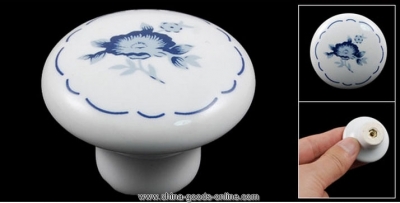 white blue flower pattern ceramic furniture cabinet drawer knob handle 5pcs