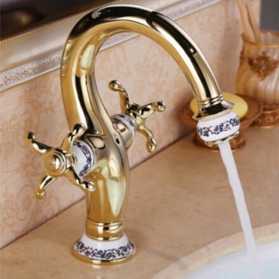 whole and retail single handle bathroom sink basin faucet golden polish mixer tap deck mounted 88501k [golden-bathroom-faucet-3531]