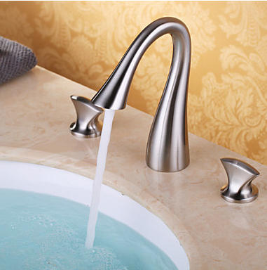 swan faucet double handle mixer tap for 3 hole basin sink in brushed nickel vessel faucets