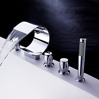 5 piece bath tub faucet widespread brass waterfall tub water mixer with hand shower