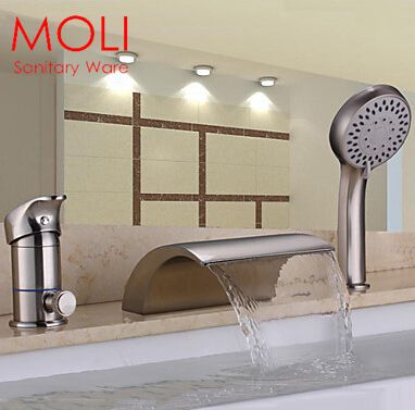 bath tub faucet brushed nickel 3 hole bath mixer bath waterfall faucet widespread brass with hand shower