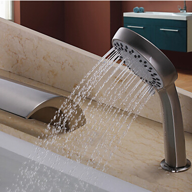 bath tub faucet brushed nickel 3 hole bath mixer bath waterfall faucet widespread brass with hand shower