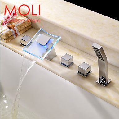 bathtub faucet with led light waterfall tap mixer deck mounted waterfall bath faucet