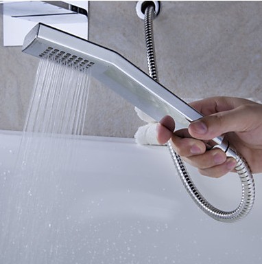bathtub led waterfall faucet wall bath mixer with pull-out hand shower