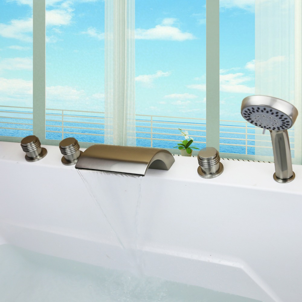 waterfall tub faucet 5 pieces bathtub faucets nickel brushed bath mixer tap with hand shower