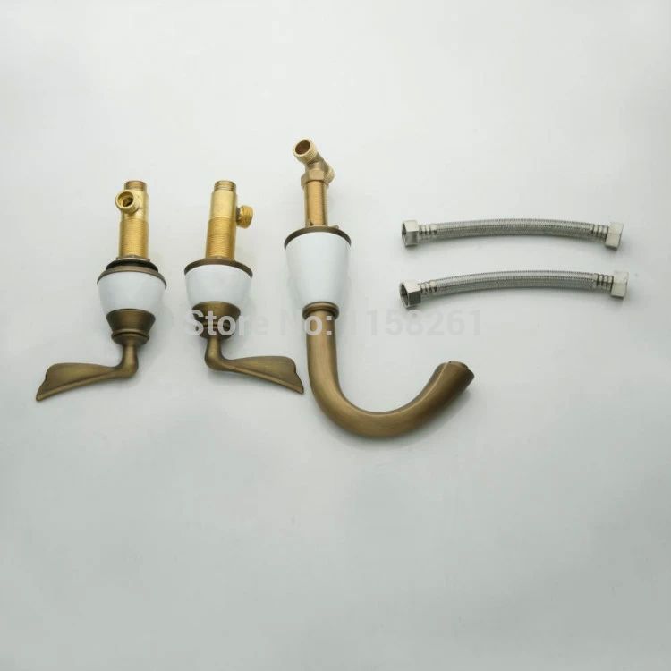 3 pcs antique brass deck mounted bathroom mixer tap bath basin sink vanity faucet water tap bath faucets hj-607