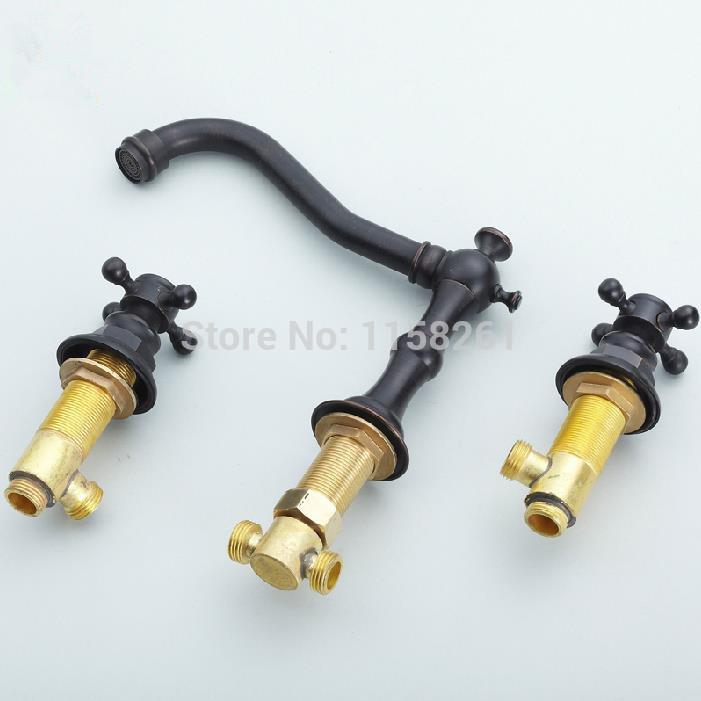 deck-mounted widespread black antique brass 3 pcs bathroom faucet lavatory basin sink mixer tap sy-057r