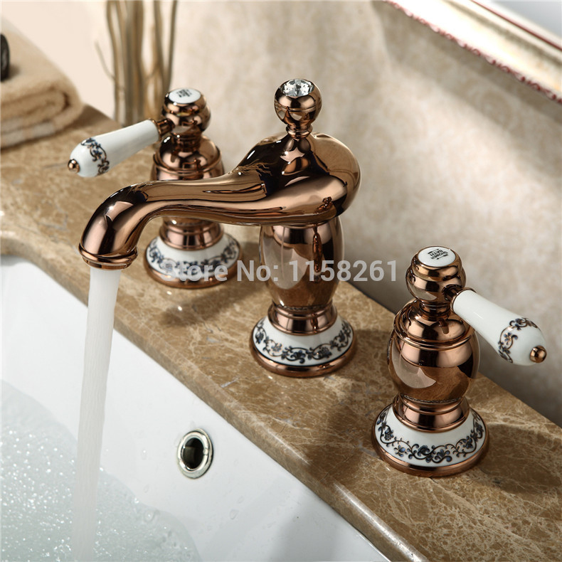 fashion marble and brass dual handles basin faucets golden deck mounted bathroom mixer tap yb-3201r