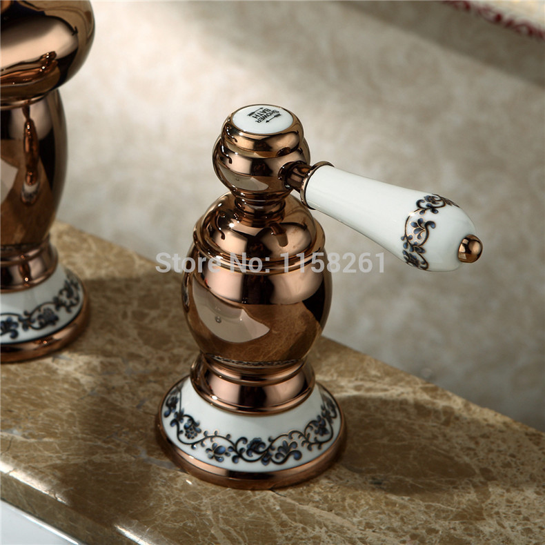 fashion marble and brass dual handles basin faucets golden deck mounted bathroom mixer tap yb-3201r - Click Image to Close