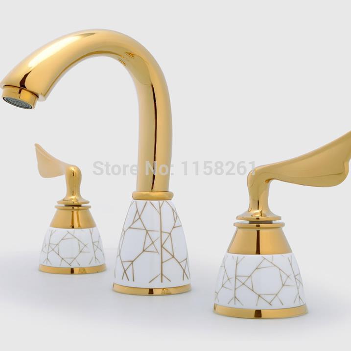 luxury 3 piece set faucet bathroom mixer deck mounted sink tap basin faucet set golden finish mixer tap faucet ys-618k
