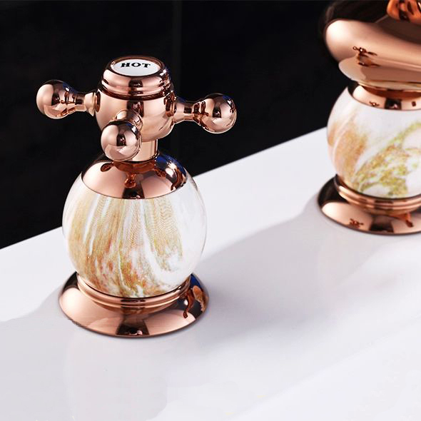 luxury 3pcs rose gold finish solid brass faucet with marble bathroom basin mixer tap banheiro torneira m-15c