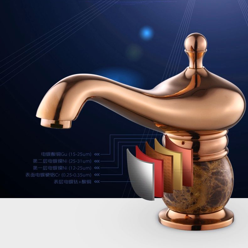 luxury 3pcs rose gold finish solid brass with marble faucet bathroom basin mixer tap banheiro torneira m-15b