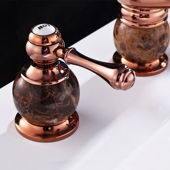 luxury 3pcs rose gold finish solid brass with marble faucet bathroom basin mixer tap banheiro torneira m-15b