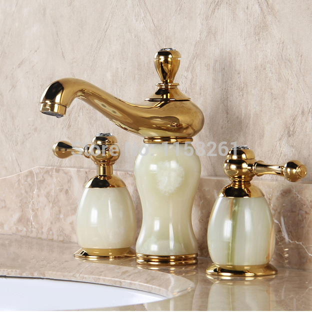 new arrival bath 3pcs gold brass with marble bathroom wash basin mixer vanity taps/ banheiro torneira e-55