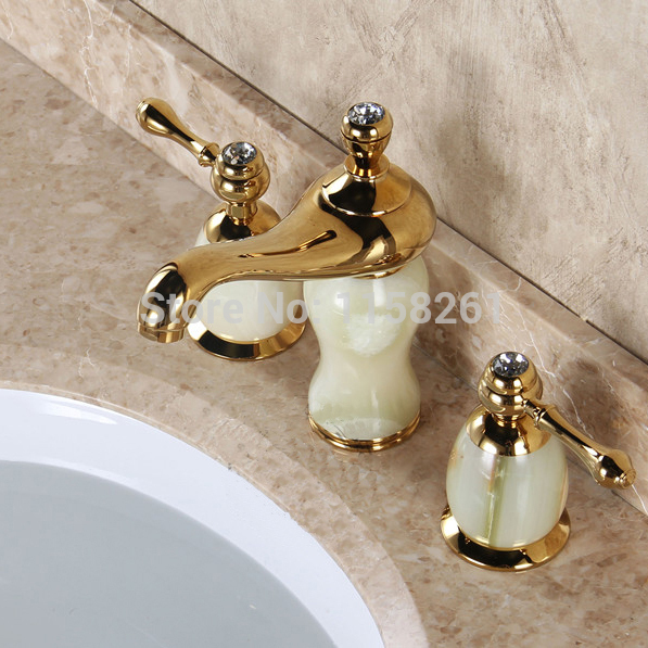 new arrival bath 3pcs gold brass with marble bathroom wash basin mixer vanity taps/ banheiro torneira e-55