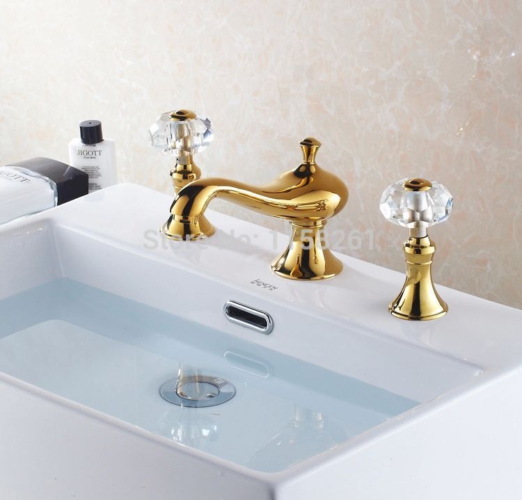 new design 3pcs gold polished solid brass bathroom basin sink mixer tap counter basin faucet hj-2167k