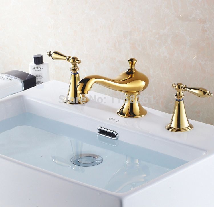 new design 3pcs gold polished solid brass bathroom basin sink mixer tap counter basin faucet hj-2168k