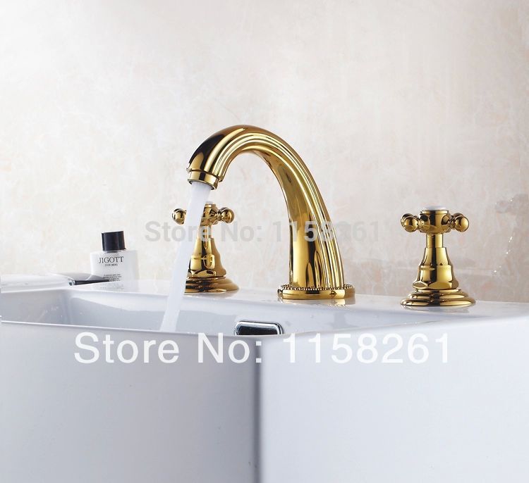 new design 3pcs gold polished solid brass bathroom basin sink mixer tap counter basin faucet hj-6726k