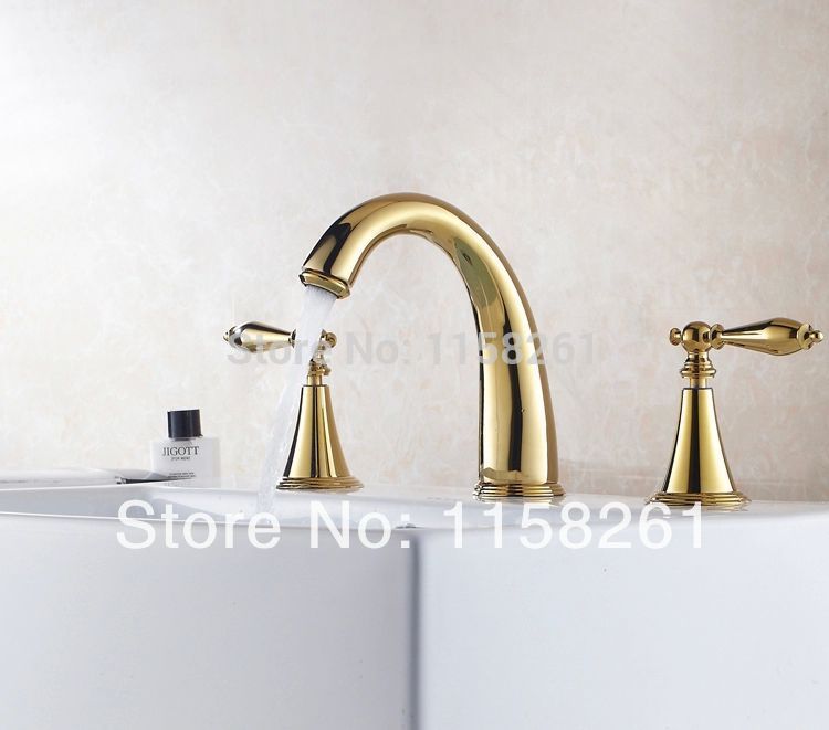 new design 3pcs gold polished solid brass bathroom basin sink mixer tap counter basin faucet hj-6737k