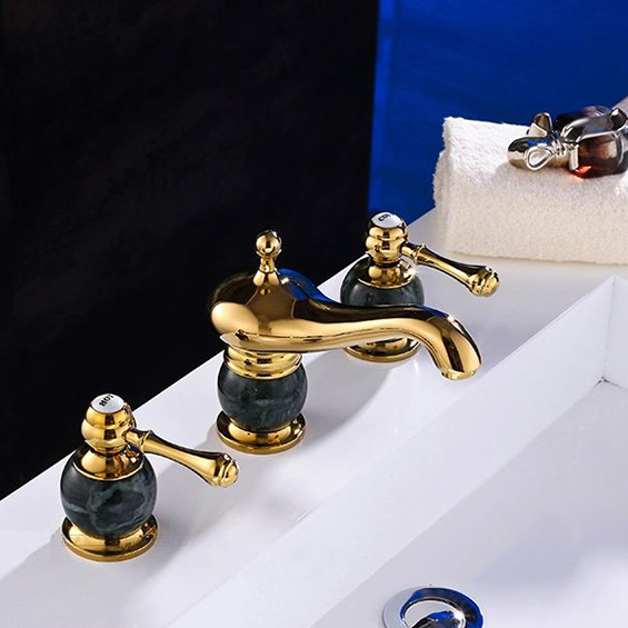 new design 3pcs gold polished solid brass with marble bathroom wash basin mixer tap banheiro torneira m-17