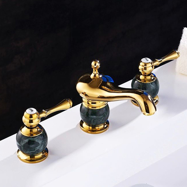 new design 3pcs gold polished solid brass with marble bathroom wash basin mixer tap banheiro torneira m-17
