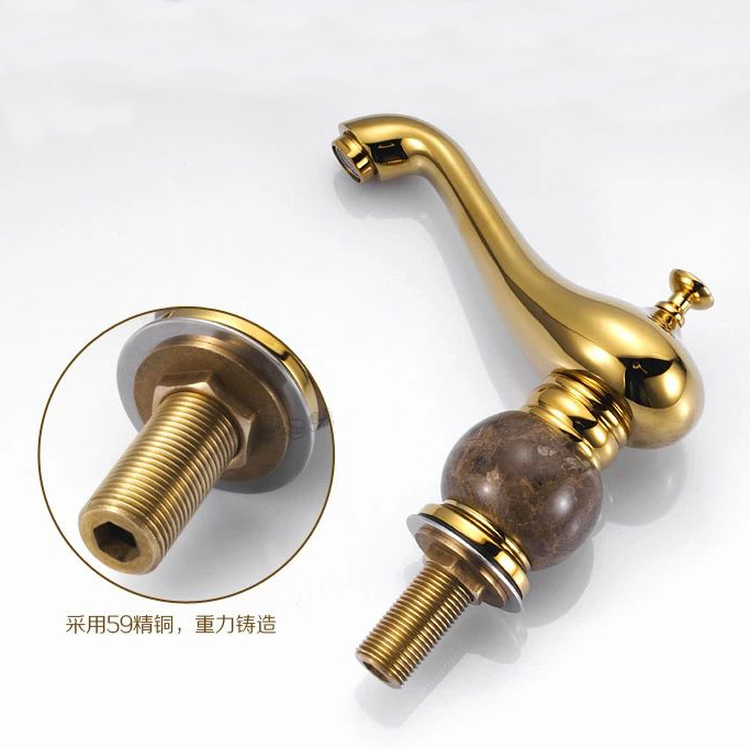 new design 3pcs gold polished solid brass with marble bathroom washbasin mixer tap banheiro torneira m-15