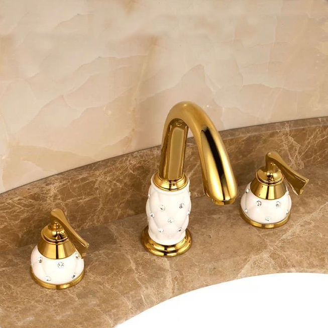 new design 3pcs golden finish brass ceramic bathroom basin sink mixer tap faucet banheiro torneira m-63