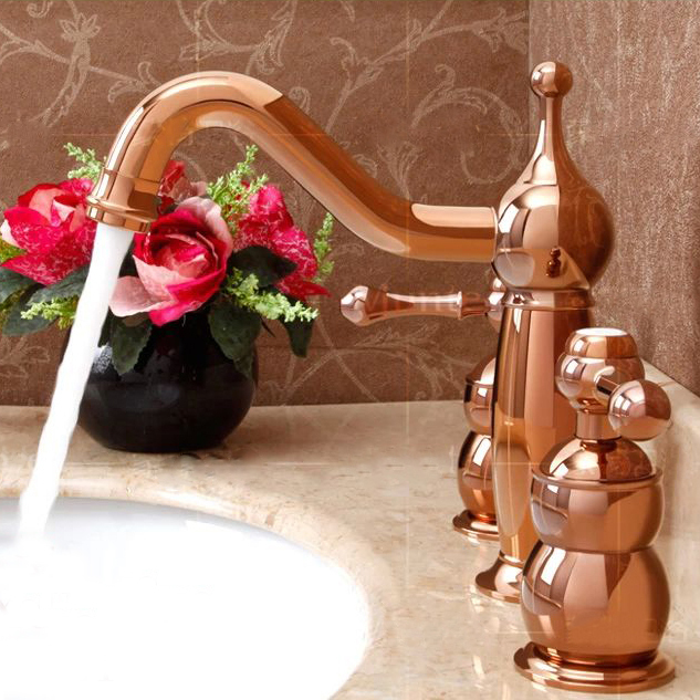 new design 3pcs rose golden finish solid brass bathroom basin sink mixer tap faucet banheiro torneira mt3093e
